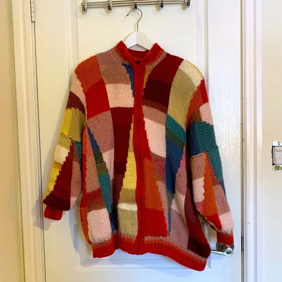 Hand knit patchwork sweater - Picture 1 of 4